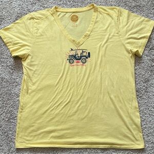 Life is Good Yellow V-Neck Short Sleeve T-Shirt with Jeep Design